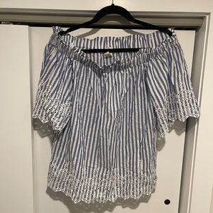 Blue and White Off the Shoulder Top